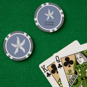 Lot De Jeton De Poker Citation Étoile de Mer Blanche Bleue de Plage