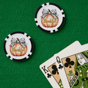 Lot De Jeton De Poker Citrouille reconnaissante avec un nœud à pois
