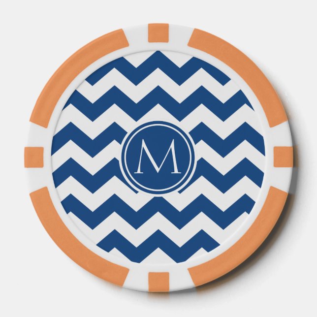 Lot De Jeton De Poker Classic Blue Chevron Monogrammé (Recto)