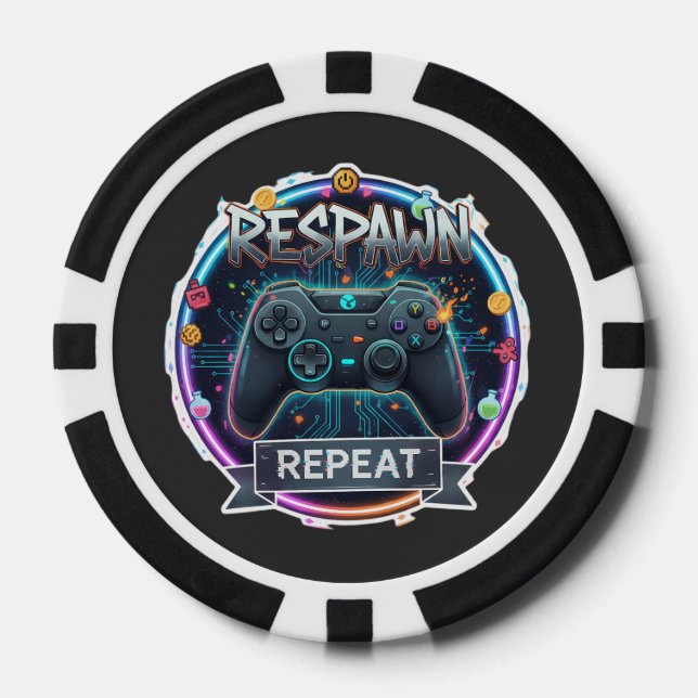 Lot De Jeton De Poker Contrôleur Gamer Respawn et Repeat (Recto)