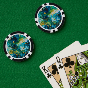 Lot De Jeton De Poker Cosmos d'encre d'alcool bleu vert or