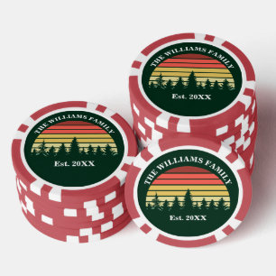Lot De Jeton De Poker Coucher de soleil sur la forêt verte pour la réuni