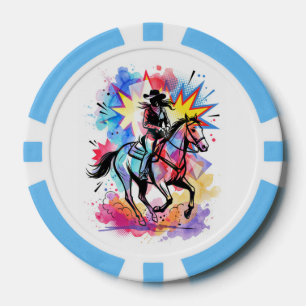 Lot De Jeton De Poker Cowgirl Colorée Cheval Aquarelle Pop Art