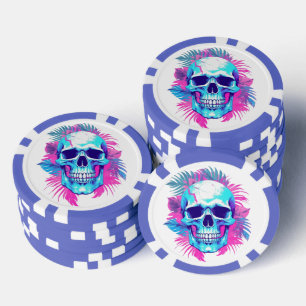 Lot De Jeton De Poker Crâne floral en style Vaporwave