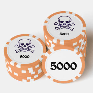 Lot De Jeton De Poker Crâne n Bones 5000 orange striped poker puce