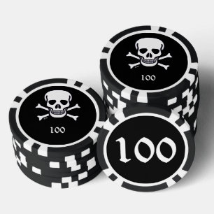 Lot De Jeton De Poker Crâne n Bones noir noir 100 puce de poker rayé