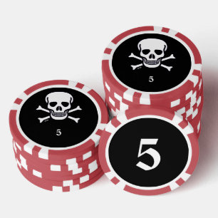 Lot De Jeton De Poker Crâne n Os noir rouge 5 strié puce de poker