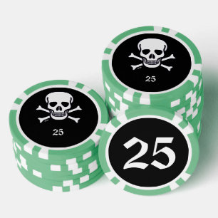 Lot De Jeton De Poker Crâne n os noir vert 25 puce de poker rayé