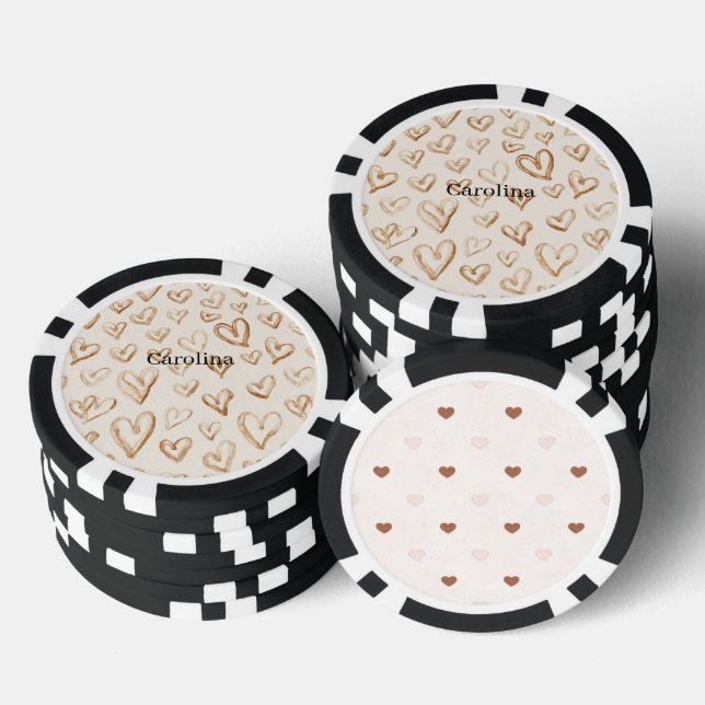 Lot De Jeton De Poker Cream Brown Hearts Valentine's Day (Empiler)