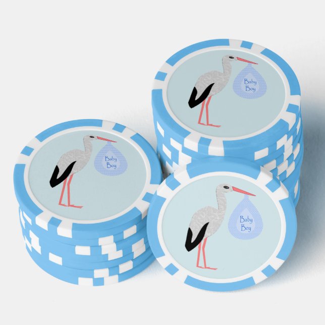 Lot De Jeton De Poker Cute Blue Baby Boy Stork (Empiler)