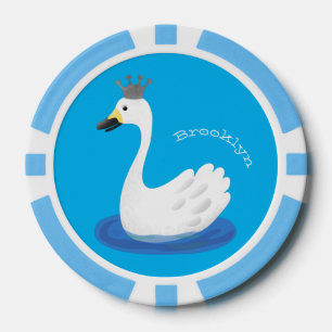 Lot De Jeton De Poker Cute cygne blanc avec dessin de la couronne