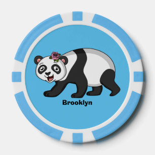 Lot De Jeton De Poker Cute happy panda bear with flower cartoon