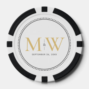 Lot De Jeton De Poker Date de mariage personnalisée en or avec monogramm
