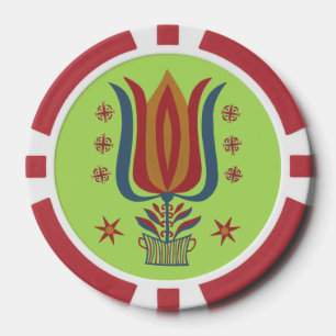 Lot De Jeton De Poker Décor floral de tulipes d'art folklorique américai
