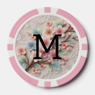 Lot De Jeton De Poker Dentelle monogramme florale rose pastel fleur de c