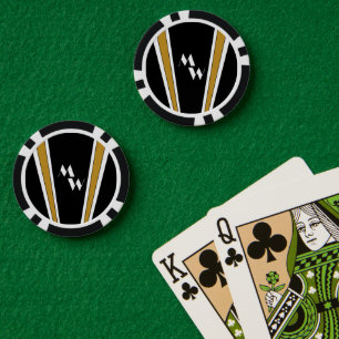Lot De Jeton De Poker Design Art Déco Noir Et Or Monogramme