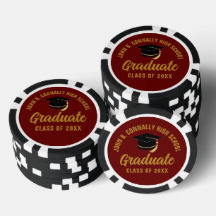Lot De Jeton De Poker Diplômé Or Bordeaux Personnalisé Remise des diplôm