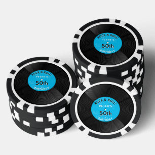Lot De Jeton De Poker Disque Vinyle Rétro Rock N Roll Bleu Anniversaire