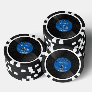 Lot De Jeton De Poker Disque Vinyle Rétro Rock N Roll Bleu Anniversaire