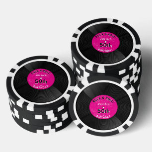 Lot De Jeton De Poker Disque Vinyle Rétro Rock N Roll Rose Anniversaire