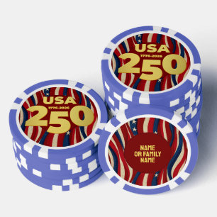 Lot De Jeton De Poker Drapeau américain doré du 250e anniversaire USA