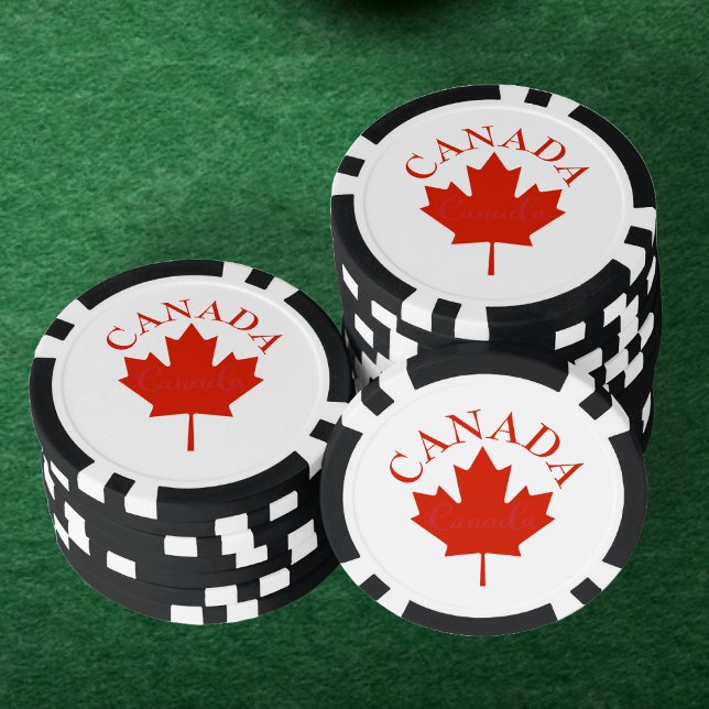 Lot De Jeton De Poker Drapeau canadien rouge et blanc Feuille d'érable (Canada Red & White Canadian Flag Maple Leaf Poker Chips)
