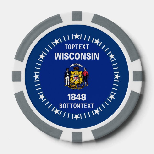 Lot De Jeton De Poker Drapeau d'état du Wisconsin personnalisé sur un (Recto)