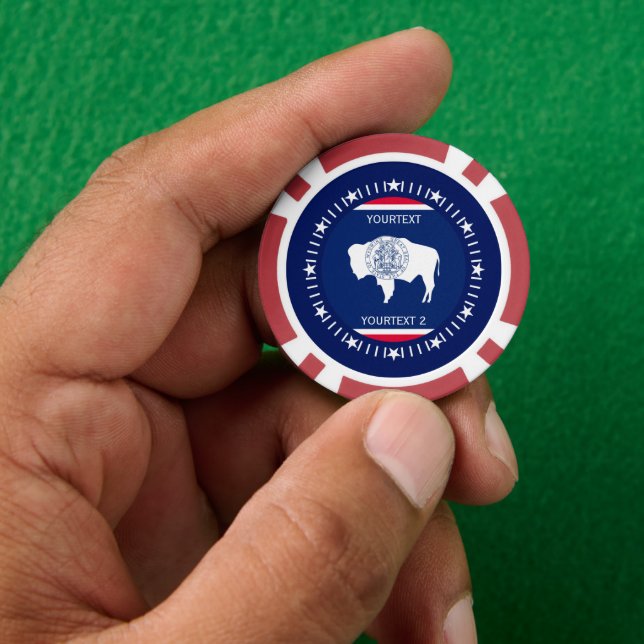 Lot De Jeton De Poker Drapeau d'état du Wyoming personnalisé sur un (main)
