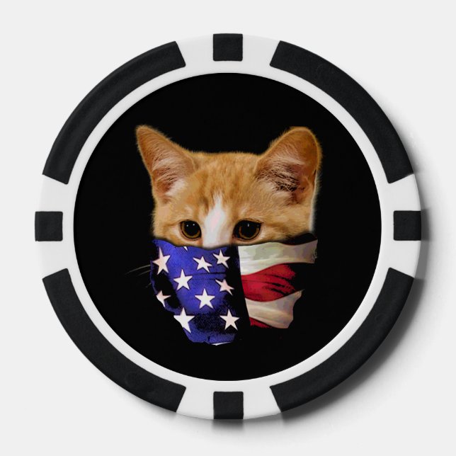 Lot De Jeton De Poker Drapeau Patriotique Cat USA America (Recto)