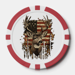 Lot De Jeton De Poker Drapeau USA Saison Cerf, Buck