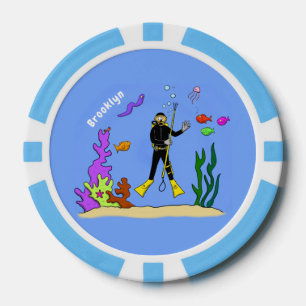 Lot De Jeton De Poker Drôle plongeur et poisson mer créatures dessin ani