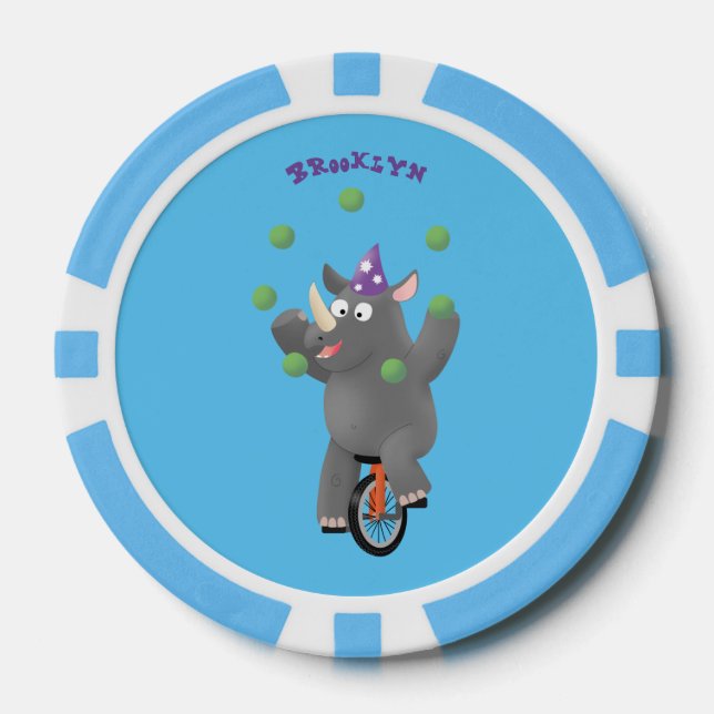 Lot De Jeton De Poker Drôle rhinocéros mignon jonglant sur monocycle (Recto)