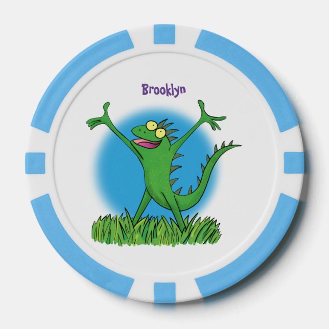 Lot De Jeton De Poker Drôle vert souriant animé lézard d'iguane (Recto)