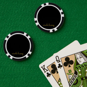 Lot De Jeton De Poker Écriture noire et or Monogramme moderne élégant