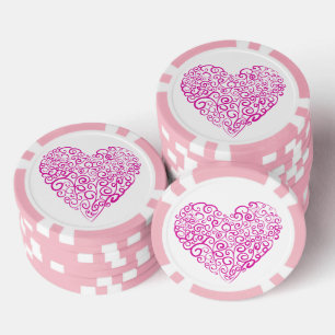 Lot De Jeton De Poker Écriture spirale coeur rose pour la Saint Valentin