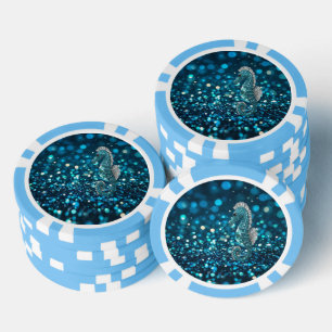 Lot De Jeton De Poker Élégance en mouvement : Aqua Seahorse sur Aqua Bok