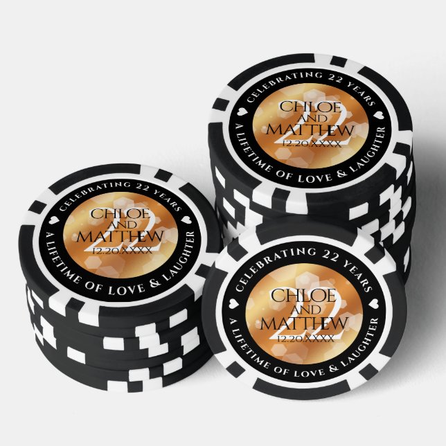 Lot De Jeton De Poker Élégant 22e anniversaire de Mariage de cuivre (Empiler)