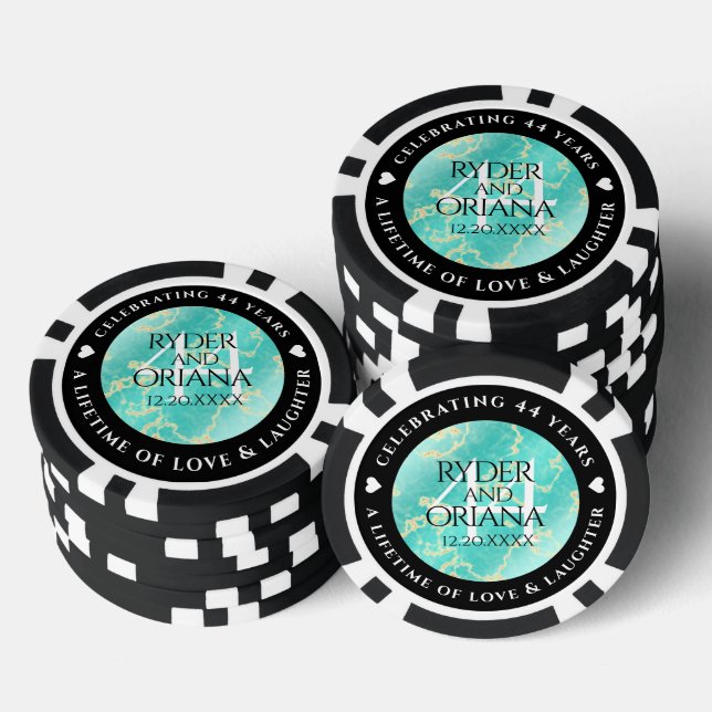 Lot De Jeton De Poker Élégant 44ème anniversaire de Mariage turquoise (Empiler)