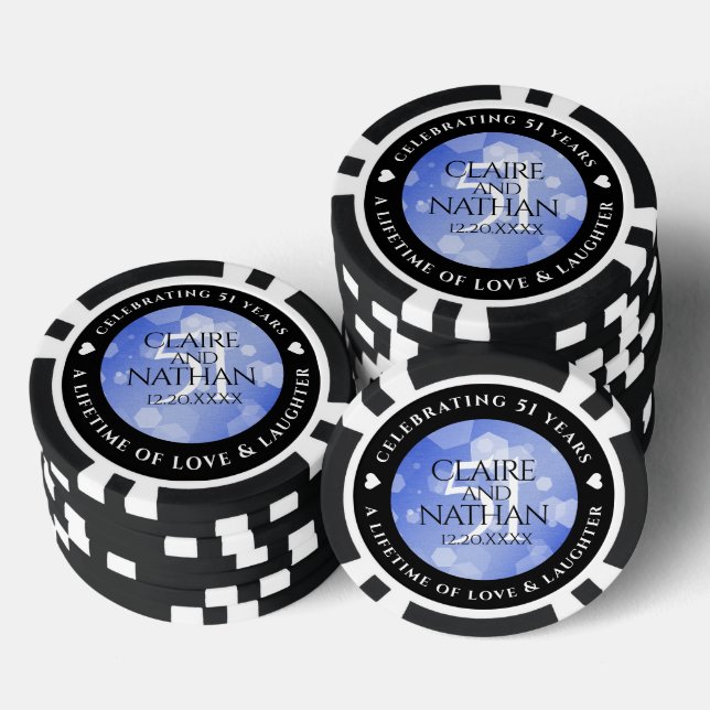 Lot De Jeton De Poker Élégant 51e anniversaire de Mariage Sapphire (Empiler)