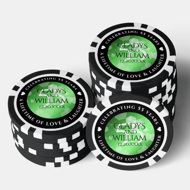 Lot De Jeton De Poker Élégant 55e anniversaire de Mariage d'émeraude (Empiler)