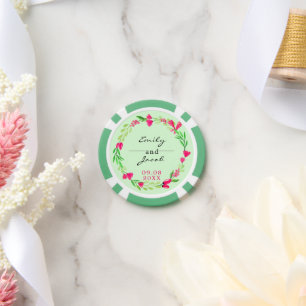 Lot De Jeton De Poker Élégant Mariage rose fleuri vert pâle