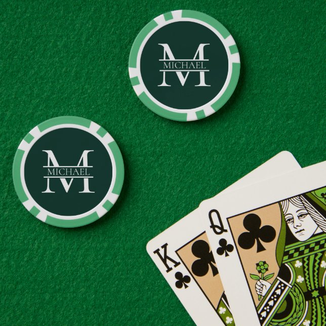 Lot De Jeton De Poker Élégant Monogramme et nom Emerald Green Personnali (Table de poker (double))