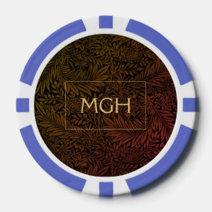 Lot De Jeton De Poker Élégant Monogramme Floral Or Orange Rouille Vintag