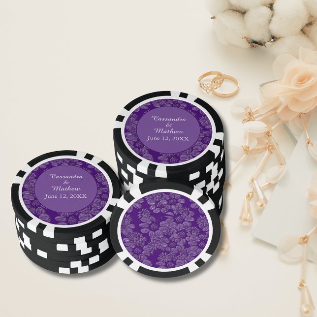 Lot De Jeton De Poker Élégantes marguerites en Mariage violet (Elegant Daisies in Purple Wedding Poker Chips)