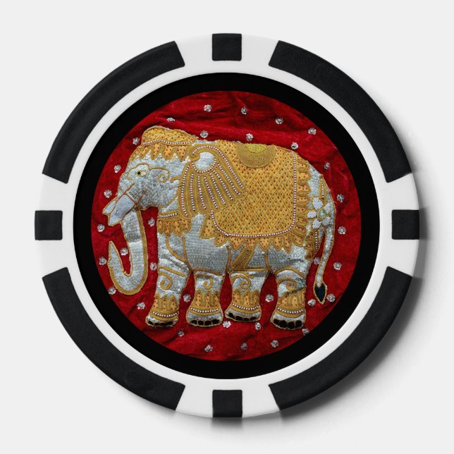Lot De Jeton De Poker Eléphant Indien inscrit rouge et or (Recto)