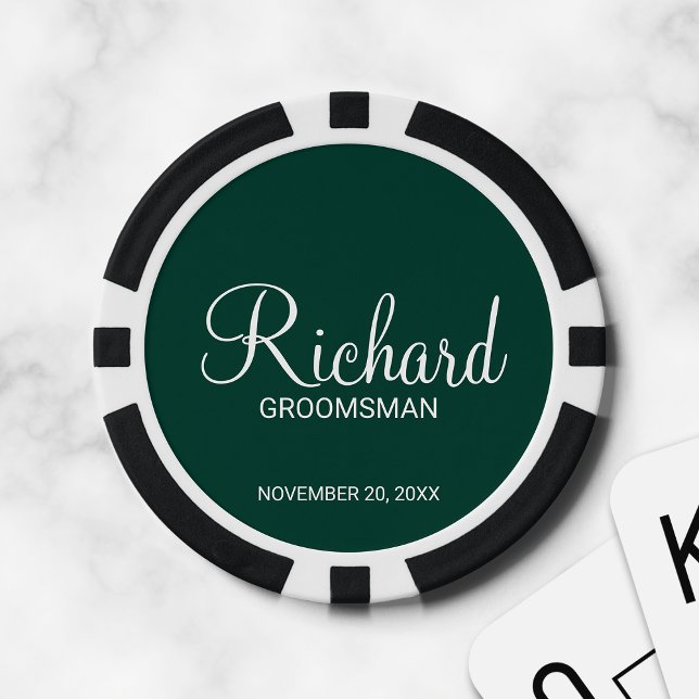 Lot De Jeton De Poker Emerald Modern Script Personnalisé Groomsman (Créateur téléchargé)