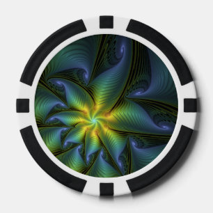 Lot De Jeton De Poker Etoile Abstraite, Bleu brillant Vert Or Fractal Ar