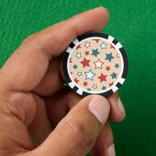 Lot De Jeton De Poker Étoiles rouges et bleues, 4 juillet, fond beige