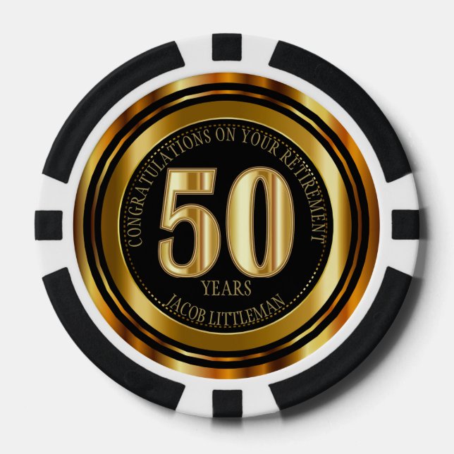 Lot De Jeton De Poker Félicitations Retraite - 50 ans - Or (Recto)