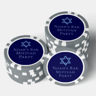 Lot De Jeton De Poker Fête Bar Mitzvah Étoile de David Bleu Royal